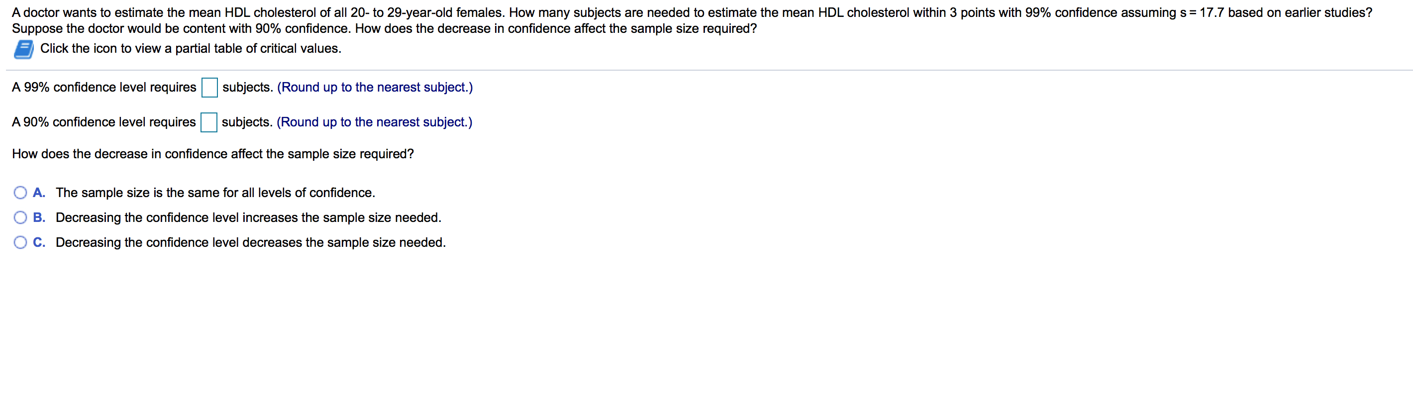 A doctor wants to estimate the mean HDL cholesterol