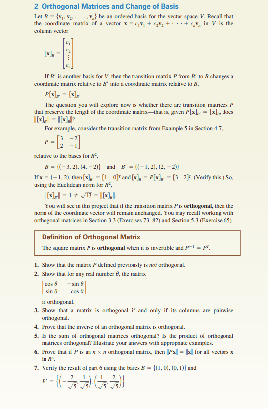 Solved 2 Orthogonal Matrices and Change of Basis Let