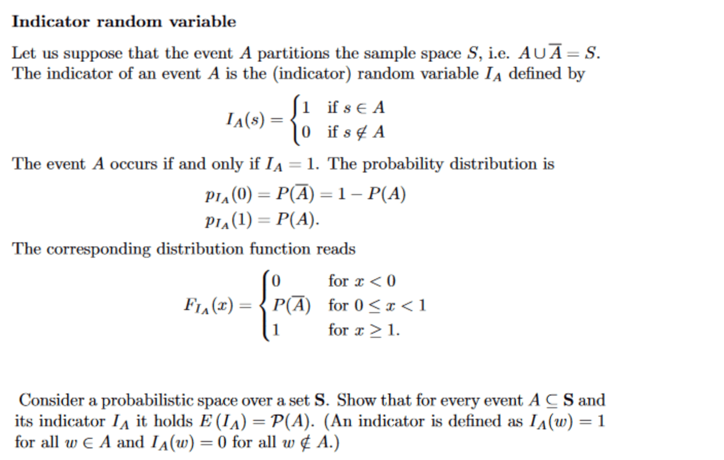 Solved Indicator random variable Let us suppose that the