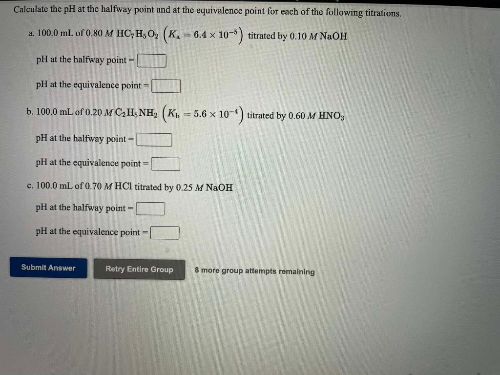 Solved Calculate the pH at the halfway point and at the