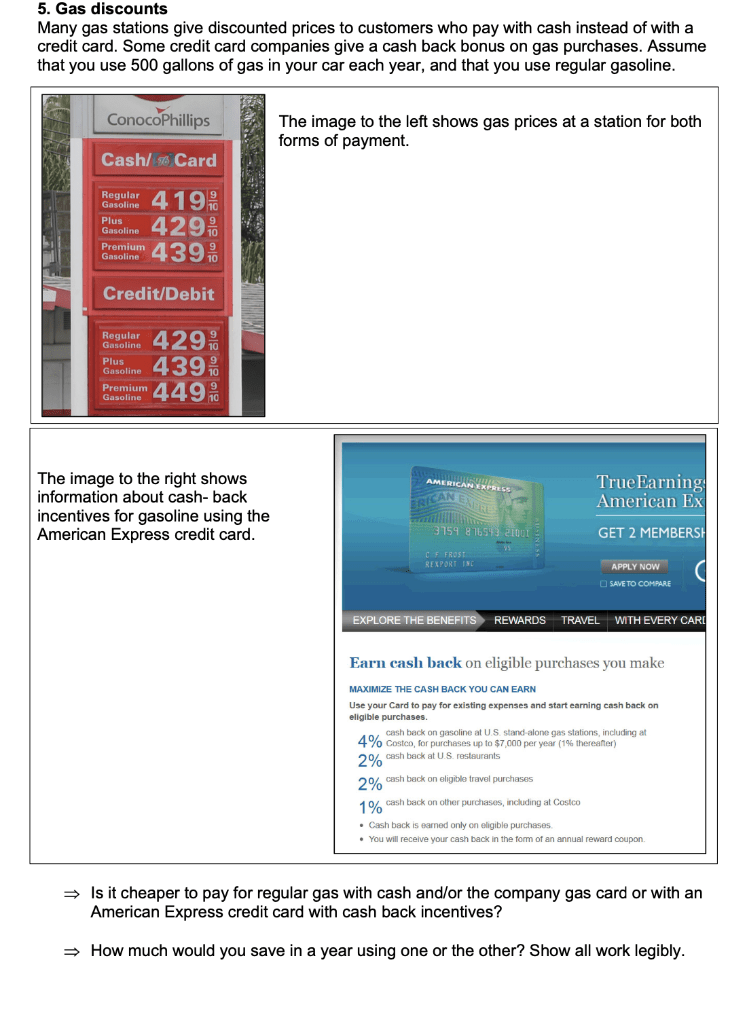 Solved 5. Gas discounts Many gas stations give discounted