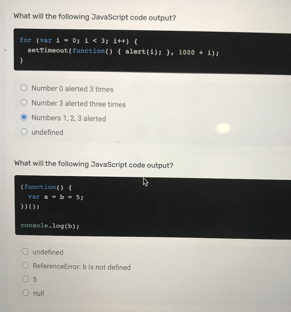 Solved What will the following JavaScript code output? for