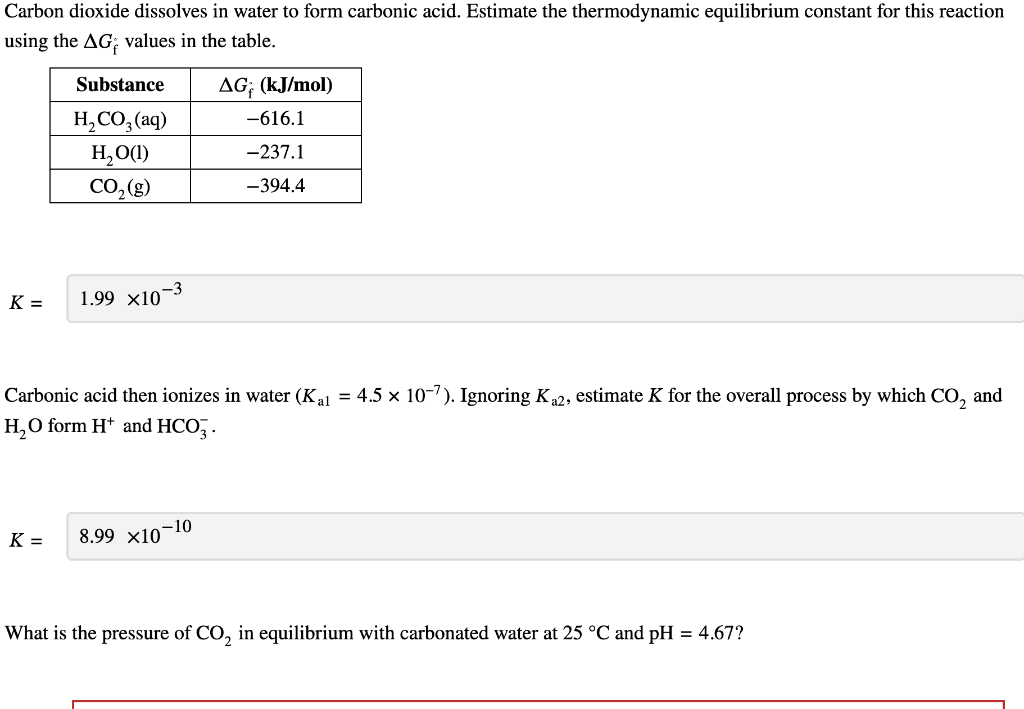 Solved Carbon dioxide dissolves in water to form carbonic