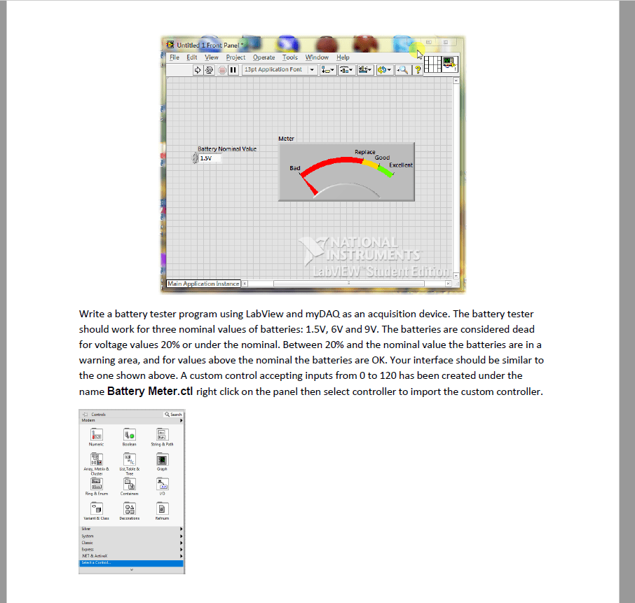 Solved Write a battery tester program using LabView and