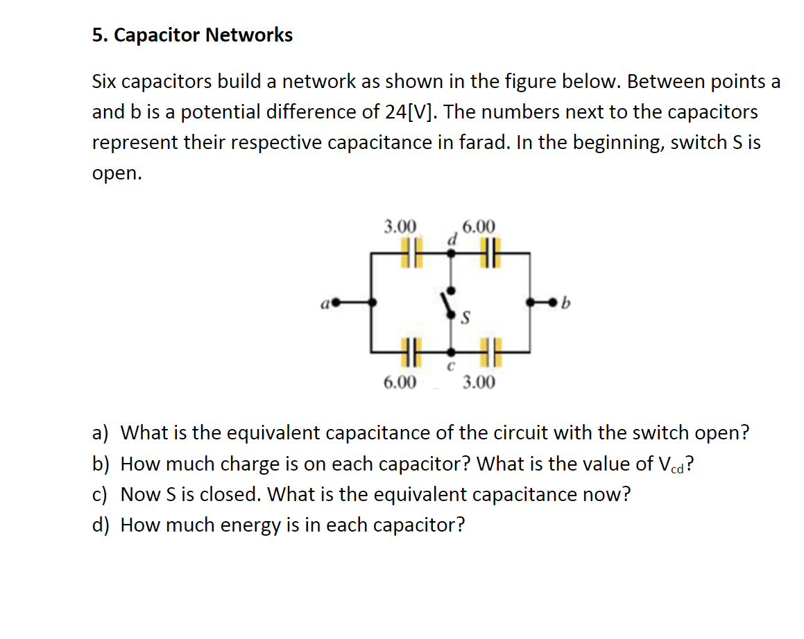 Solved 5. Capacitor Networks Six capacitors build a network