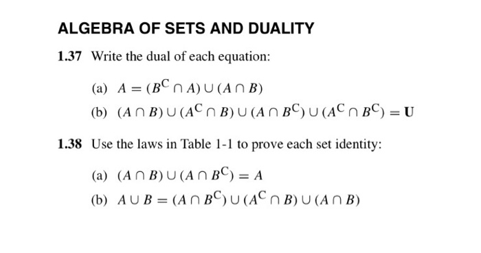 Solved Algebra OF SETS AND DUALITY Write The Dual Of Each...