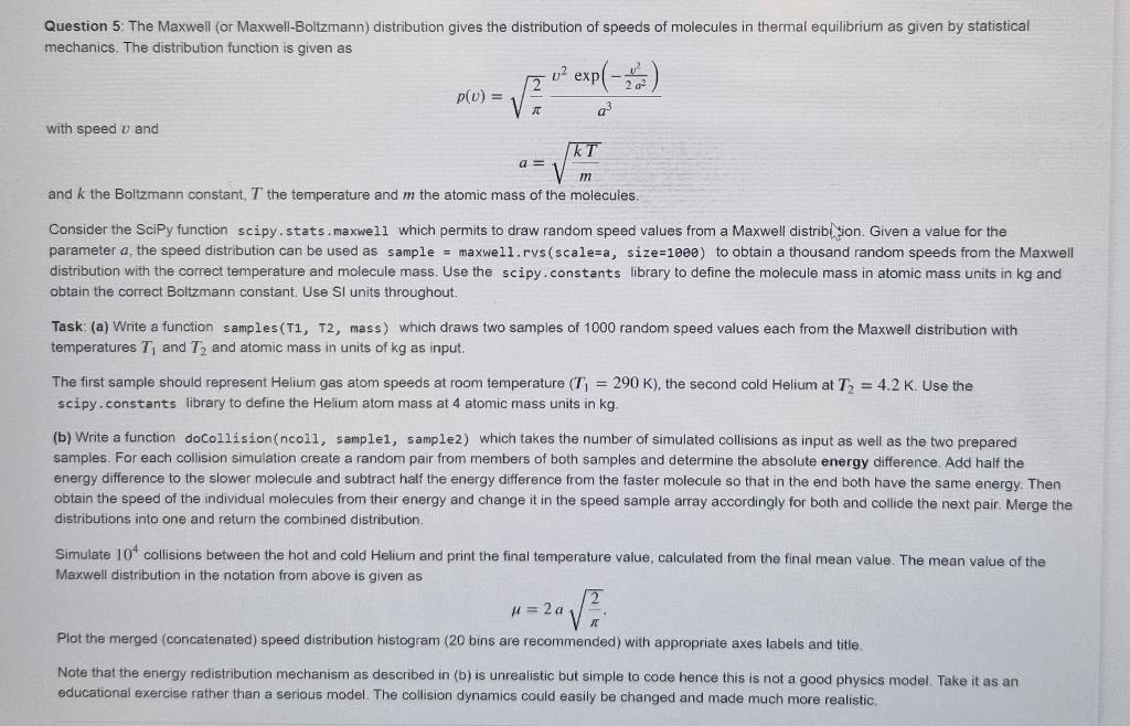 Solved Question 5: The Maxwell (or Maxwell-Boltzmann) | Chegg.com