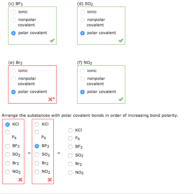 Solved (c) BF3 (d) SO2 ionic ionic nonpolar covalent polar