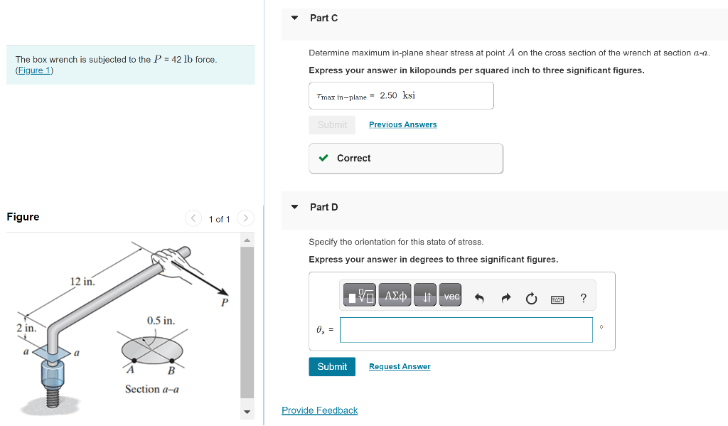 Solved The box wrench is subjected to the P=42lb force.