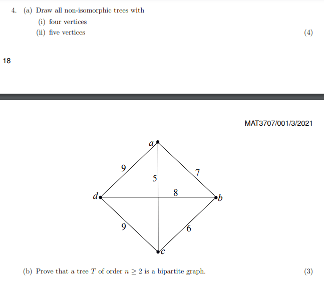 Solved 4. (a) Draw all nonisomorphic trees with (i) four