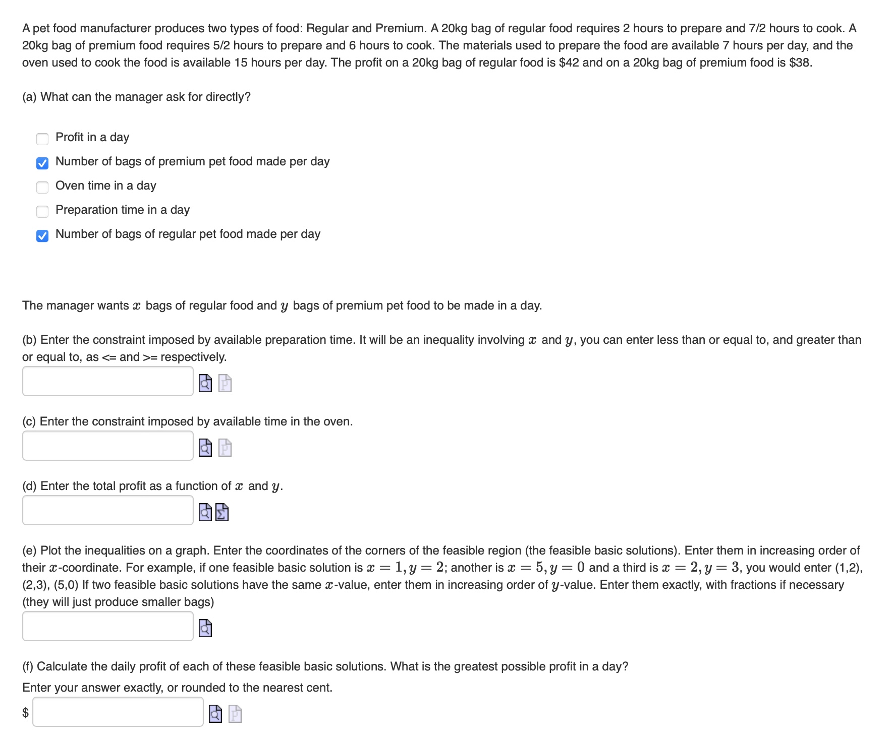 Solved A pet food manufacturer produces two types of food