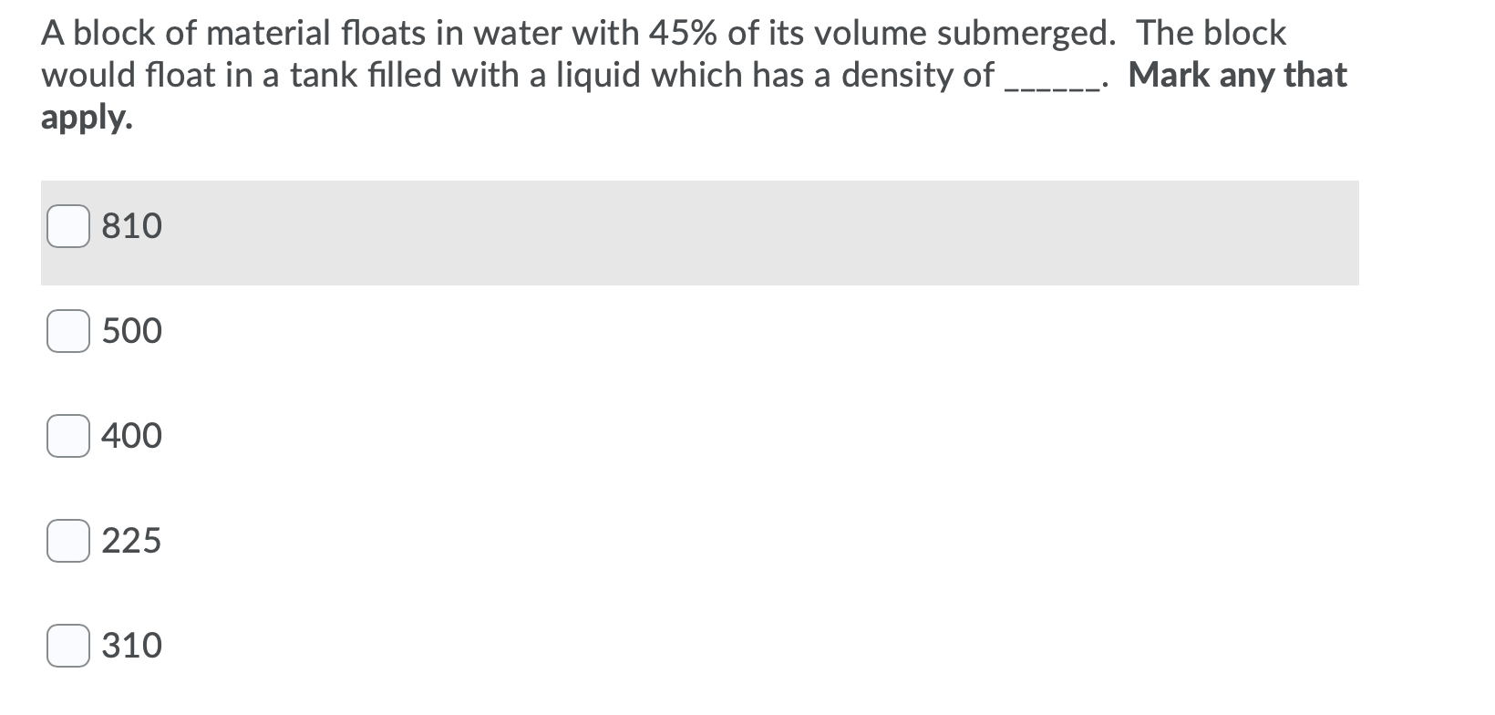 Solved Question 3 (1 point) Four blocks float in water as