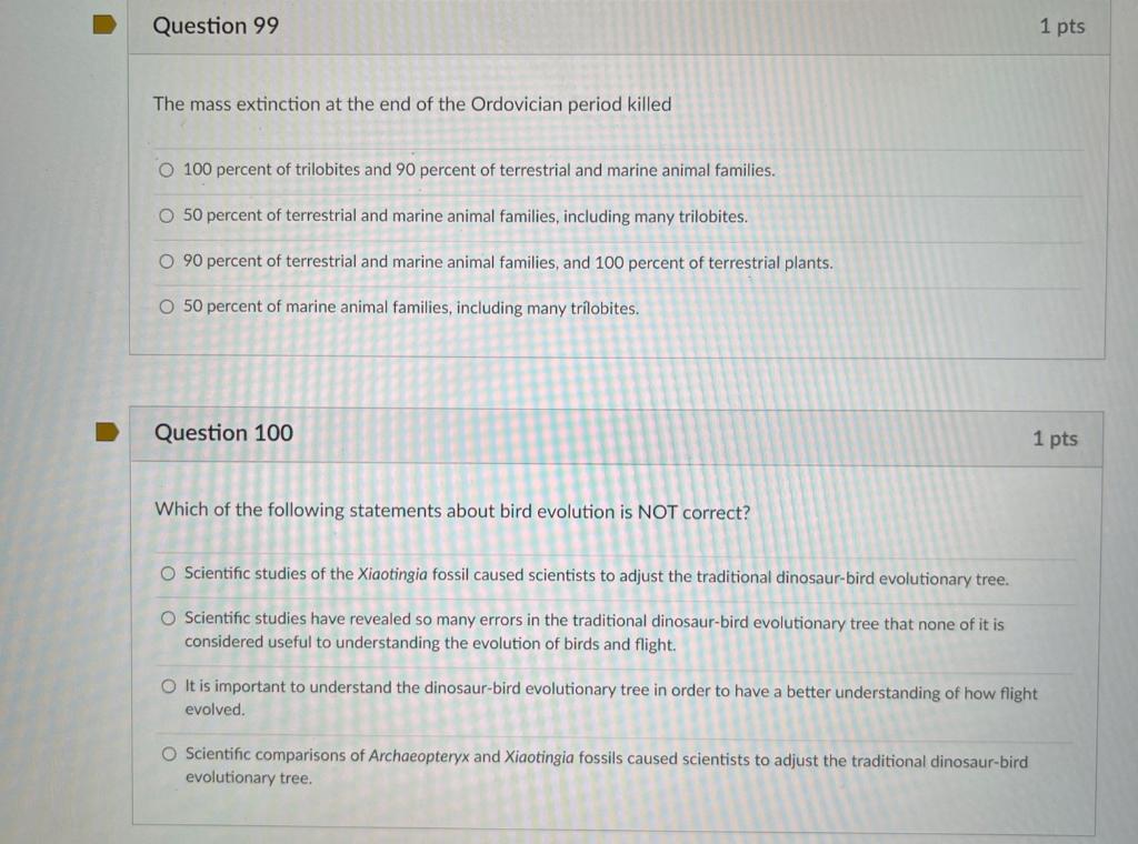 Solved Question 99 1 pts The mass extinction at the end of | Chegg.com