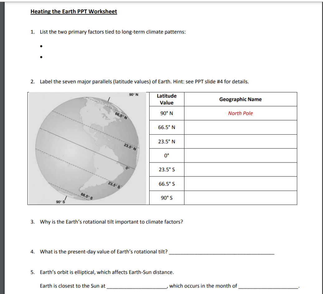 Solved Heating the Earth PPT Worksheet 1. List the two