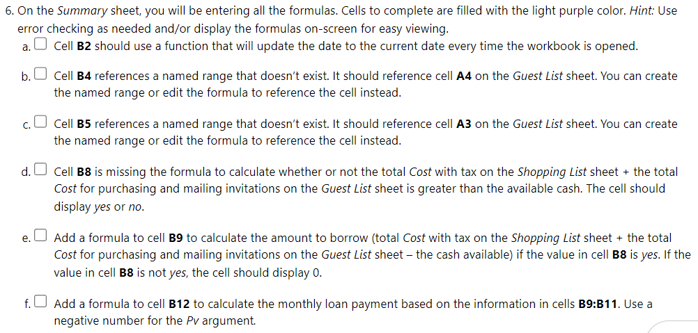 Solved On the Summary sheet, you will be entering all the | Chegg.com