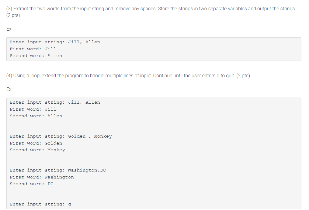 Solved 6.6 Parsing strings (Java) (1) Prompt the user for a