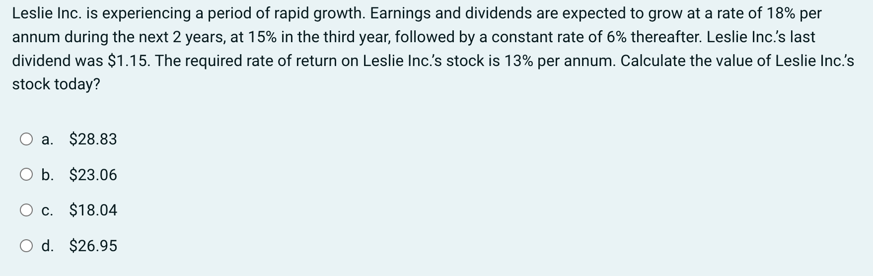 Solved Leslie Inc. is experiencing a period of rapid growth.