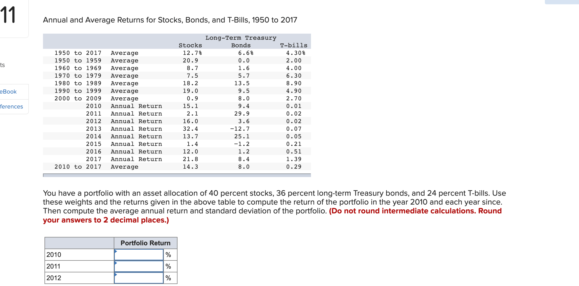 Solved Annual and Average Returns for Stocks, Bonds, and