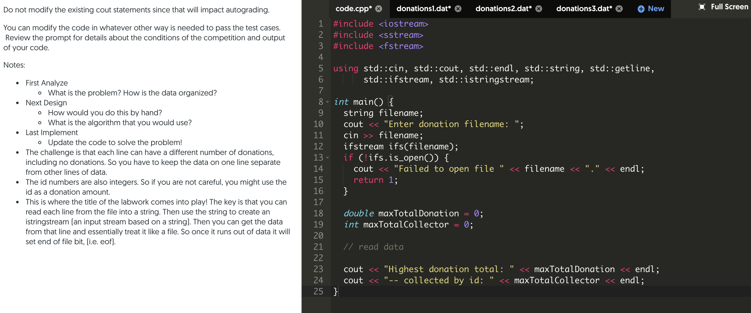 Solved Objectives Read from a file Use a stringstream What