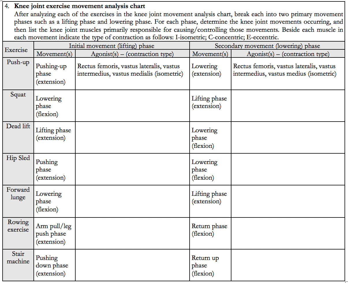 Solved 4. Knee joint exercise movement analysis chart After