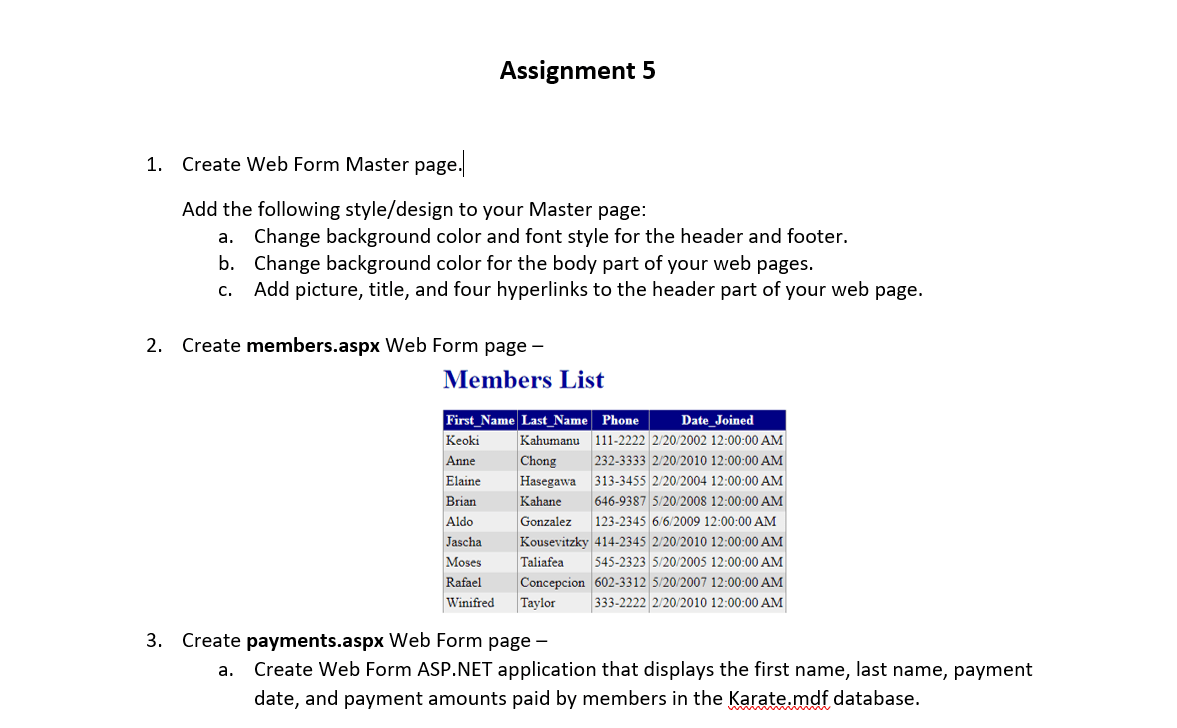 Solved Assignment 5 1. Create  Form Master page. Add the