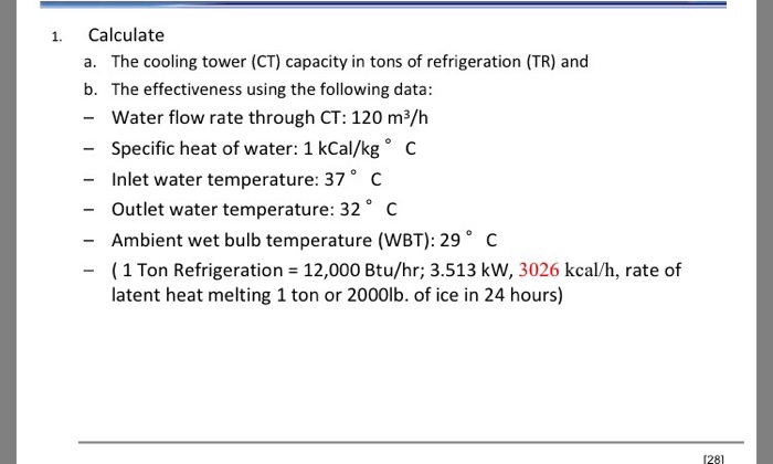 Solved Calculate The Cooling Tower (CT) Capacity In Tons