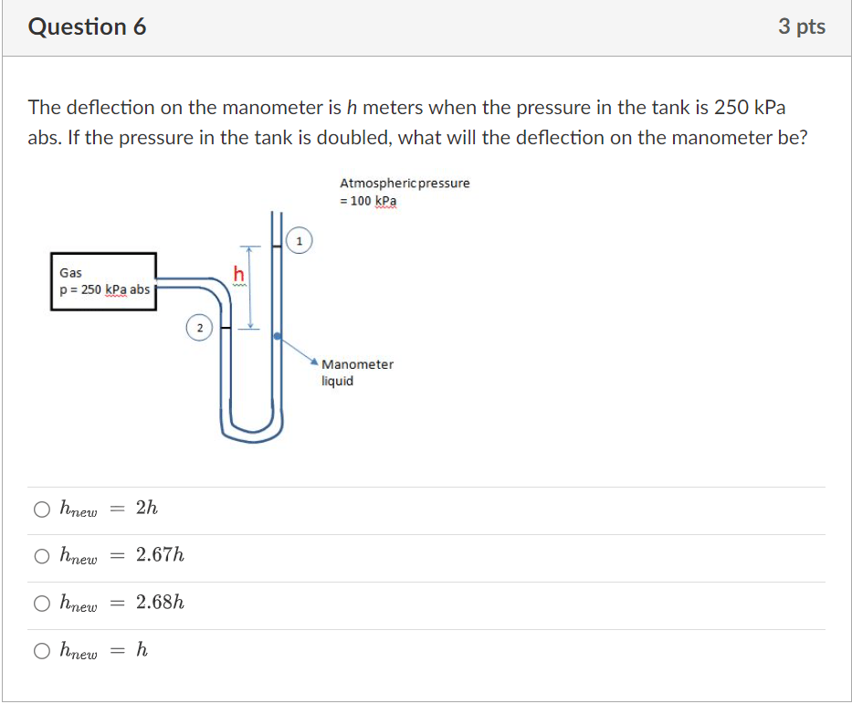 Solved The deflection on the manometer is h meters when the