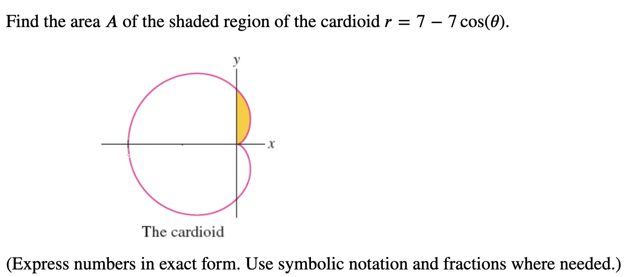 Solved Find the area A of the shaded region of the cardioid