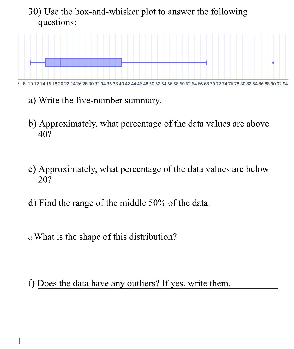 Solved 30) Use the box-and-whisker plot to answer the | Chegg.com