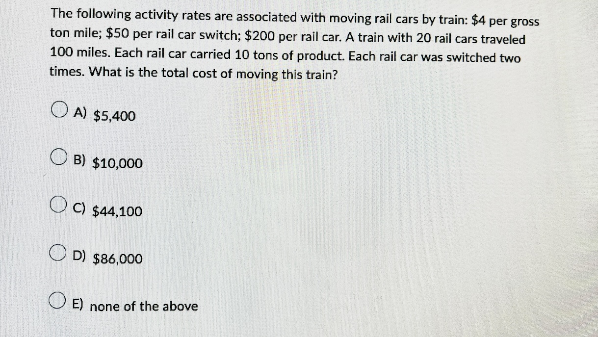 Solved The following activity rates are associated with
