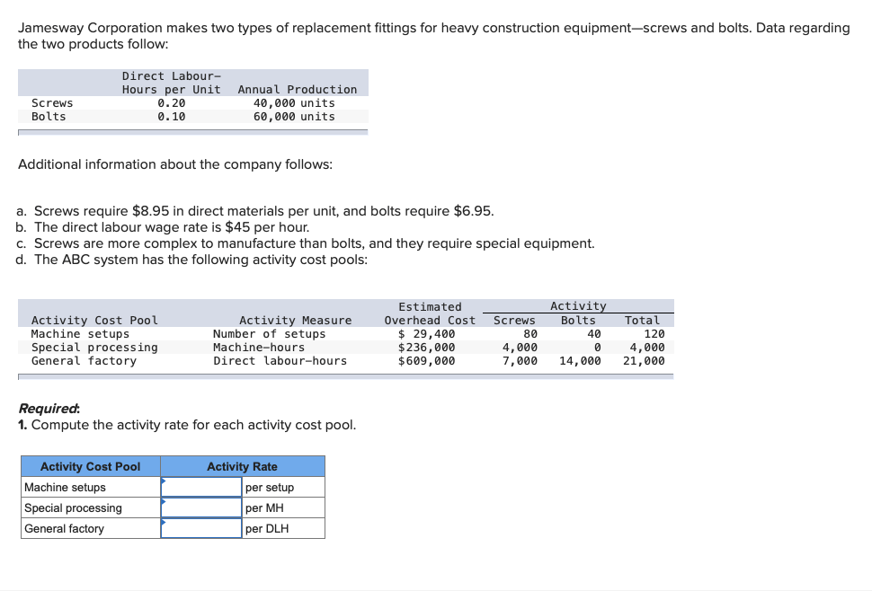 Solved Jamesway Corporation makes two types of replacement