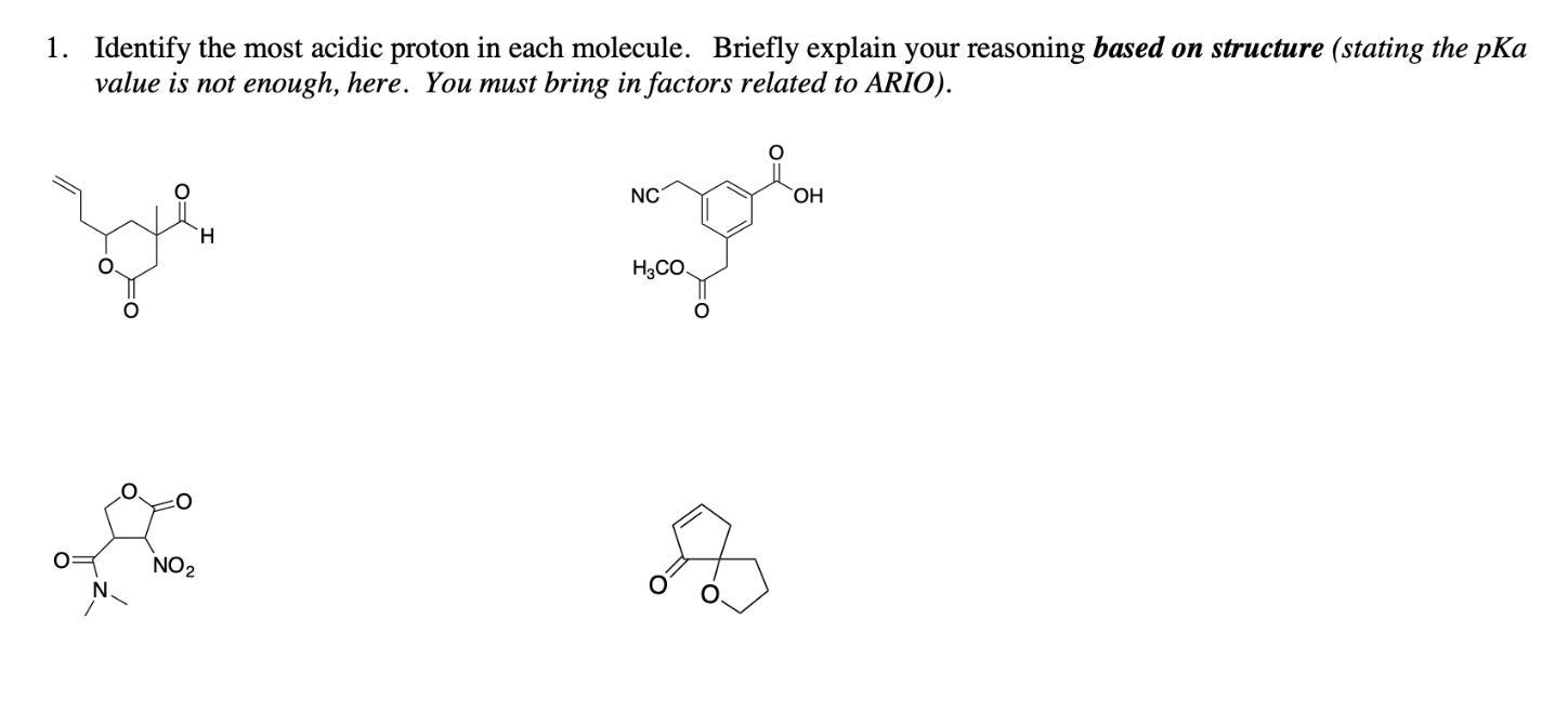 Solved 1. Identify The Most Acidic Proton In Each Molecul...