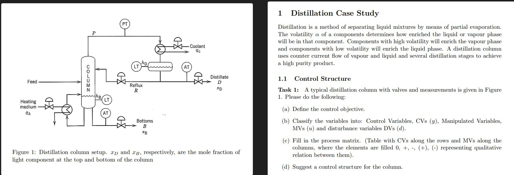 Solved 1 Distillation Case Study Distillation is a method of