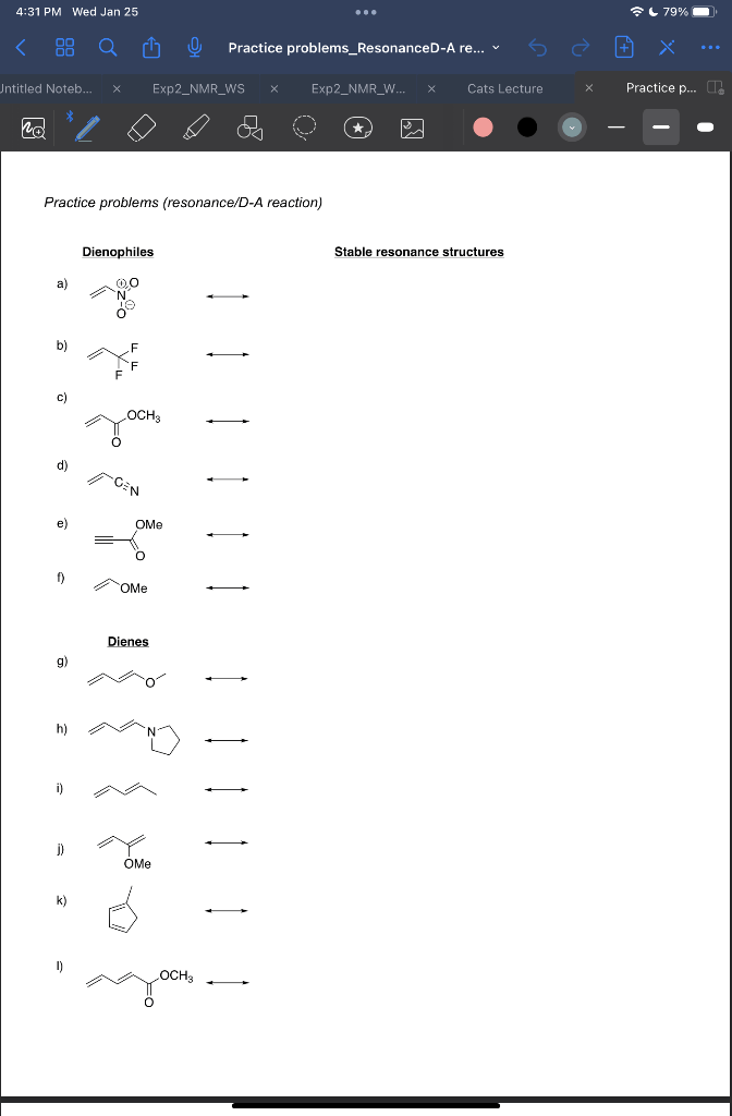 Practice problems (resonance/D-A reaction) | Chegg.com