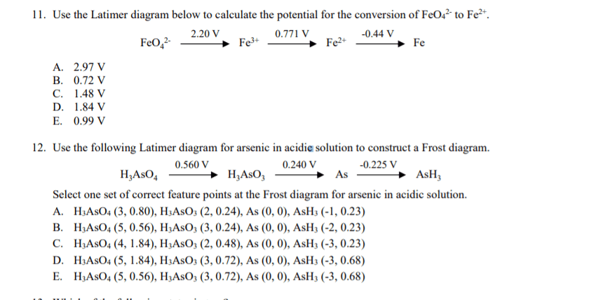 Solved 11. Use the Latimer diagram below to calculate the | Chegg.com