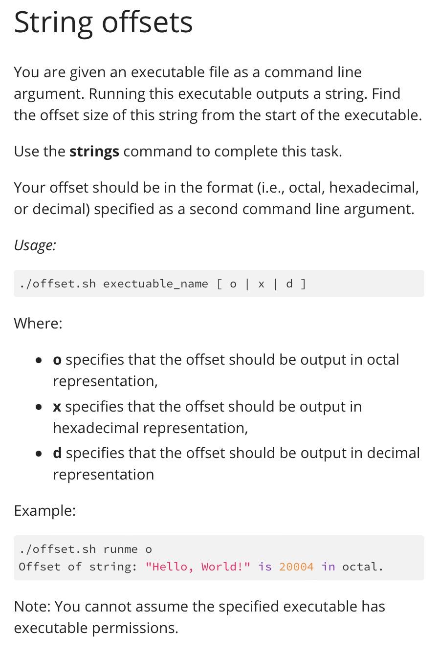 Solved String offsets You are given an executable file as a