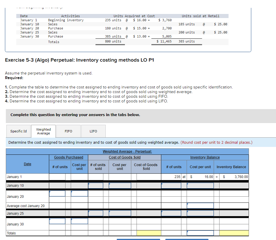 Exercise 53 (Algo) Perpetual Inventory costing