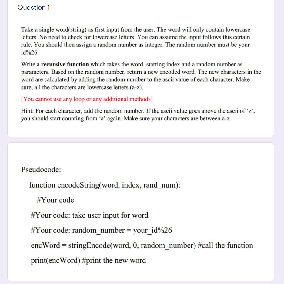 Solved Question 1 Take a single word(string) as first input | Chegg.com