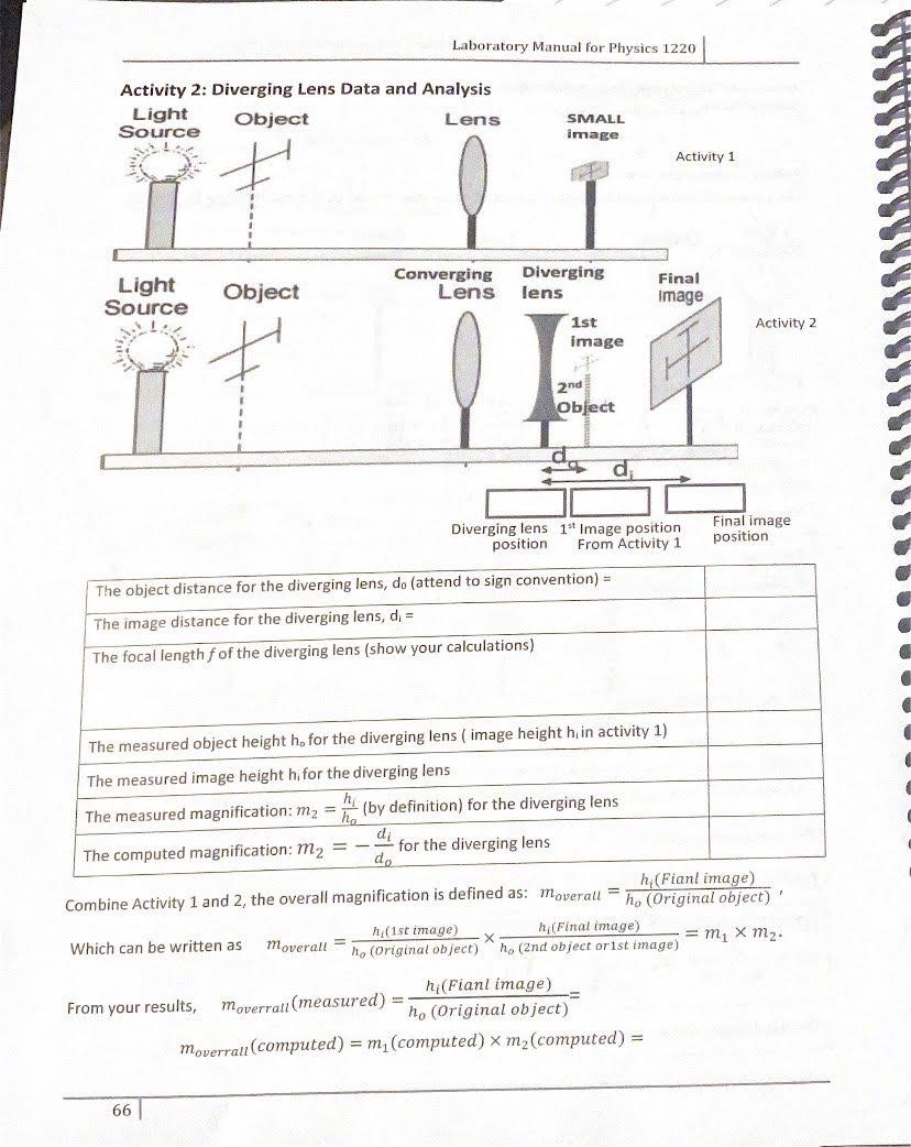 Laboratory Manual for Physics 1220 Lenses and