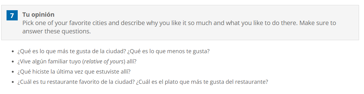 Tu opinión Pick one of your favorite cities and | Chegg.com