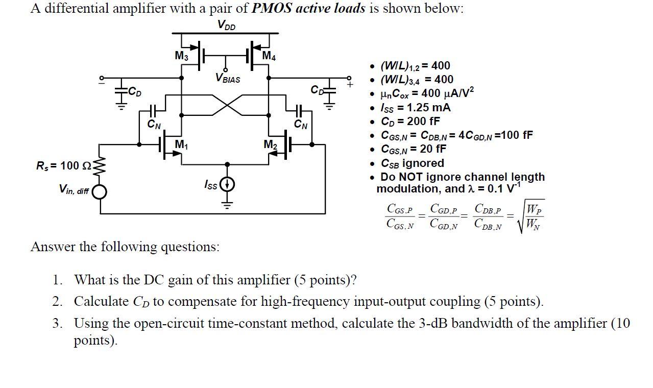 Solved A differential amplifier with a pair of PMOS active
