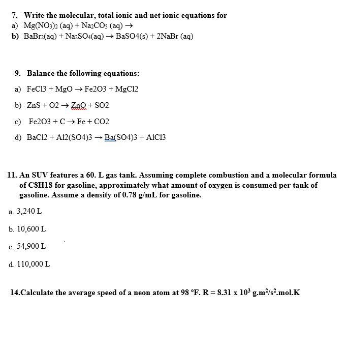 Solved 7. Write the molecular, total ionic and net ionic