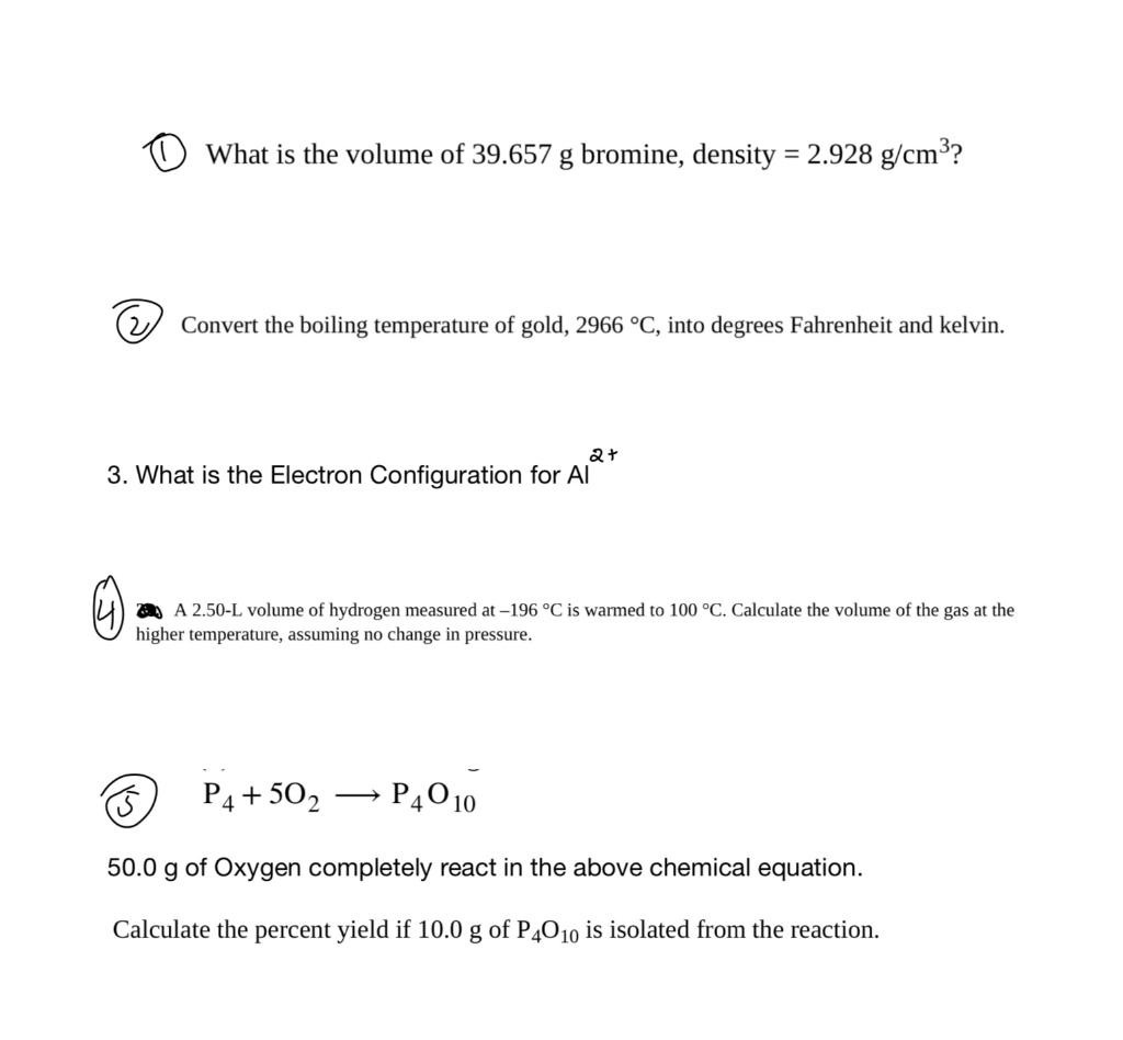 Solved (1) What is the volume of 39.657 g bromine, density