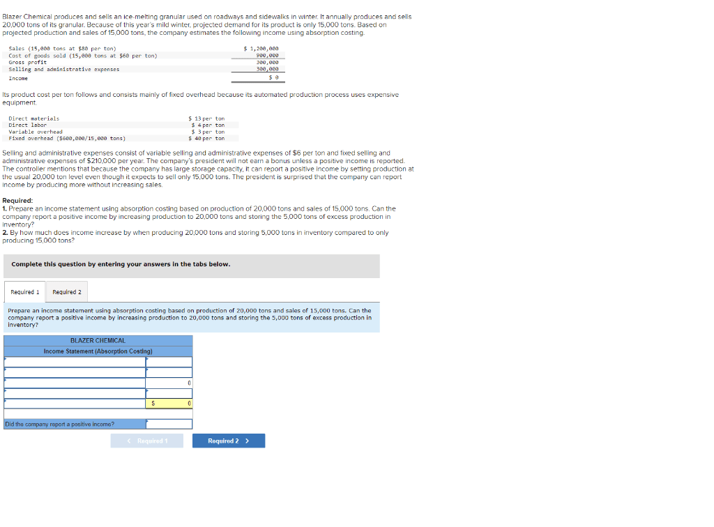 Solved Blazer Chemical produces and sells an icemelting
