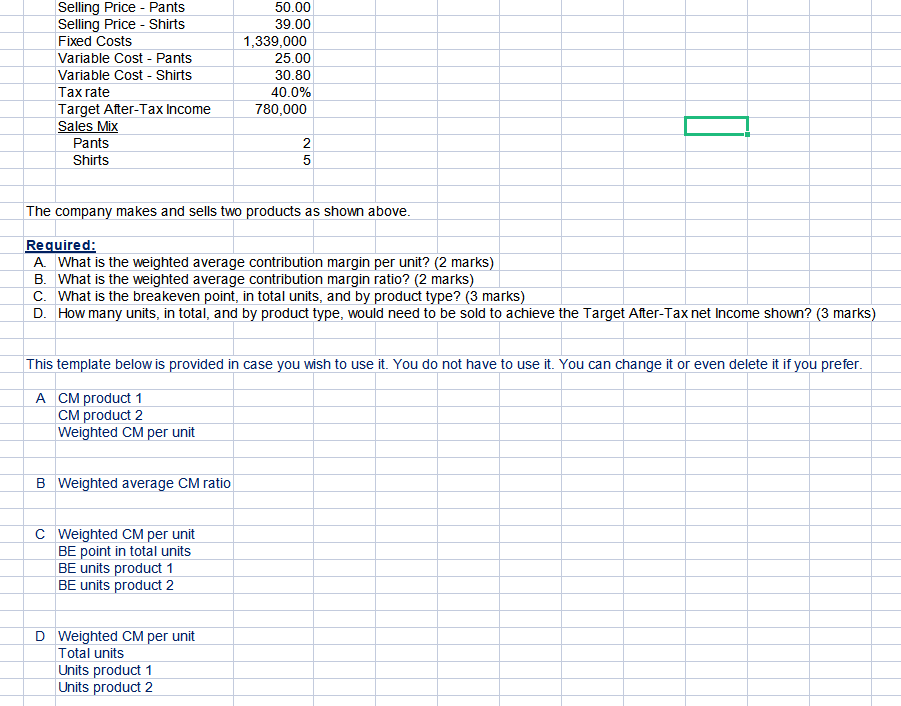Solved Selling Price Pants Selling Price Shirts Fixed