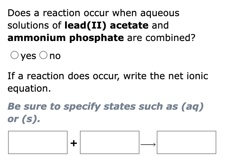 Solved Does a reaction occur when aqueous solutions of