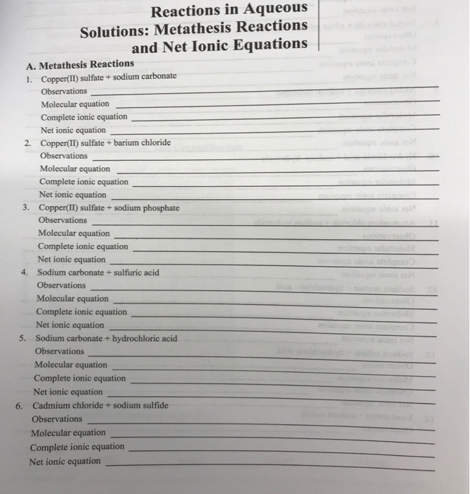 Solved Reactions In Aqueous Solutions Metathesis Reactio...