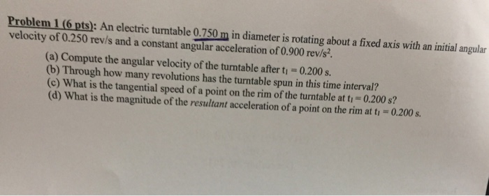 Solved Problem 1 (6 Pts) An Electric Turntable 0.750 M I...