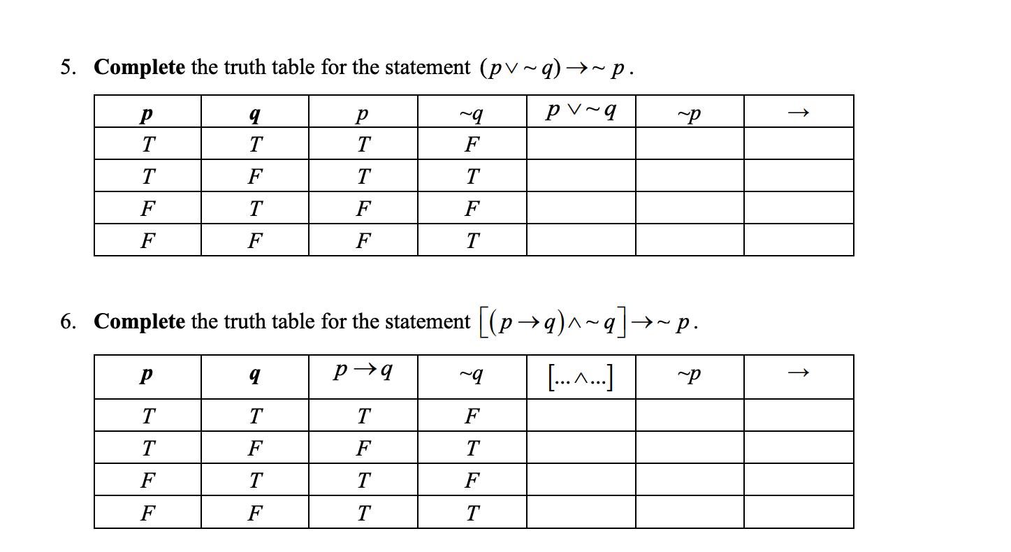 Solved 5. Complete the truth table for the statement