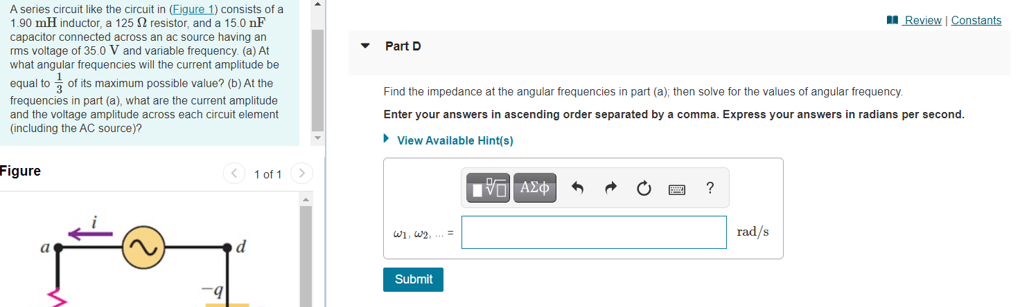 Solved 1 Review Constants Part D A series circuit like the | Chegg.com